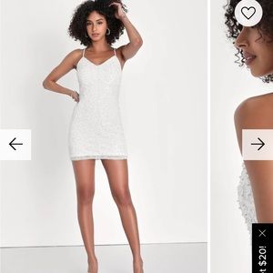 Luxe Sensation White Sequin Pearl Lace-Up Mini Bodycon Dress